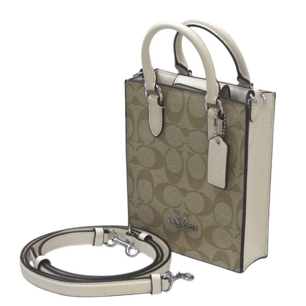 COACH North-South Mini Tote Handbag/Shoulder Bag, Signature Canvas, Beige, CJ494